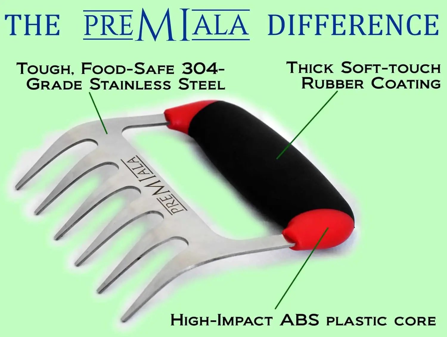Meat Claws Stainless Steel - Premium Soft Rubber Handles for Ultimate Comfort and Grip! Wolverine Claws shreds Pulled Pork and BBQ Meat quickly and easily! by GreenHaven Gardens