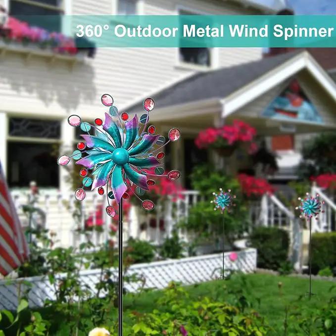 Solar Wind Spinners for Yard and Garden-60.6 Inch 360° Metal Wind Sculptures Outdoor Clearance Kinetic Windmills with Multi Color Led Glass Ball by GreenHaven Gardens