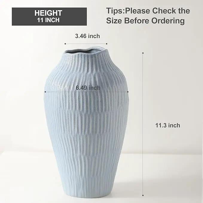 Ceramic Vase for Home Decor,11.6 Inch Flower Vases，Decorative Blue Vase for Pampas Grass，Modern Art Texture Vases for Home Entryway Living Room Dining Table Farmhouse Office Decor-Mat Blue by GreenHaven Gardens