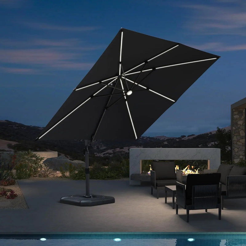 PURPLE LEAF 10 Feet Patio Umbrella Outdoor Cantilever Solar Powered LED Square Umbrella Aluminum Offset Umbrella with 360-degree Rotation for Garden Deck Pool Patio, Grey by GreenHaven Gardens