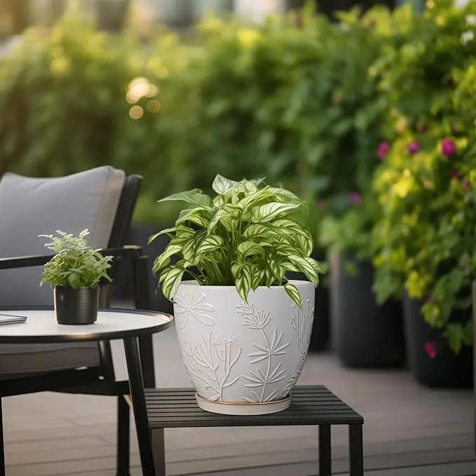 8 Inch Ceramic Pots for Plants Large Planter Pot with Drainage Hole and Saucer Round Flower Pot for Indoor Outdoor Decor, White by GreenHaven Gardens