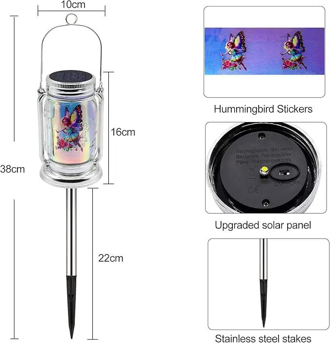 2 Pack Solar Fairy Lanterns for Garden Outdoor Decorations-Gifts for Mom Women Grandma,Outdoor Flower Fairies Silver Glass Mason Jars,Hanging Lamp with Stake for Home Yard Patio Lawn Party by GreenHaven Gardens