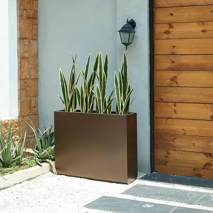 Metallic Heavy Planter for Outdoor Plants, 38Lx10Wx30H Inches Tall and Long Metal Divider Planter Box for Outside & Indoor, No Assembly Required (Espresso) by GreenHaven Gardens
