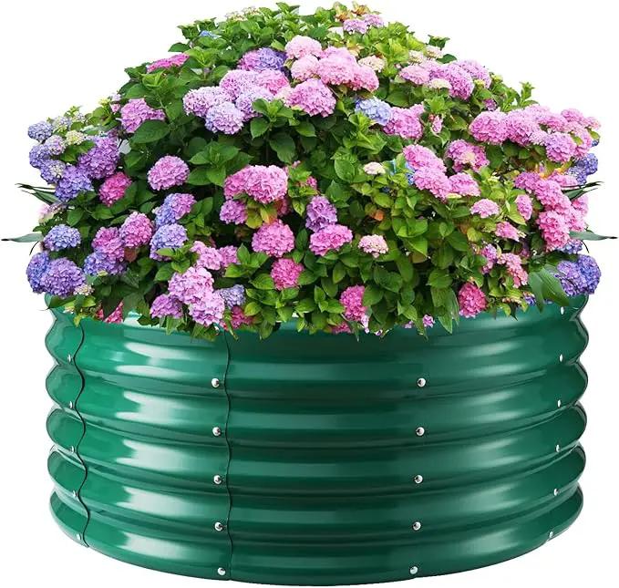 17" Tall Round Outdoor Garden Raised Garden Bed Kits- 0.8MM Thick Metal Raised Planter Bed/Ground Planter Box for Variety of Flowers,Herbs,Vegetables (Dark Green, 40 inches Diameter) by GreenHaven Gardens