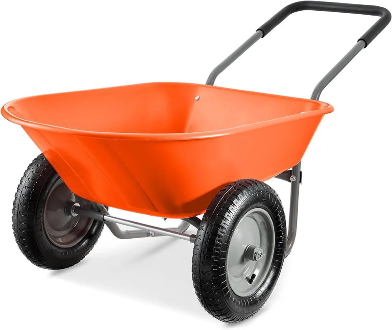 Best Choice Products Dual-Wheel Home Utility Yard Wheelbarrow Garden Cart w/Built-in Stand for Lawn, Gardening, Construction - Orange by GreenHaven Gardens
