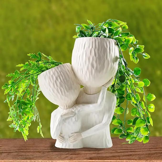 Head Planter for Indoor Plants Face Flower Pots Outdoor Plant Accessories Mug Succulent Planters with Drainage Hole Husband Hug Wife by GreenHaven Gardens