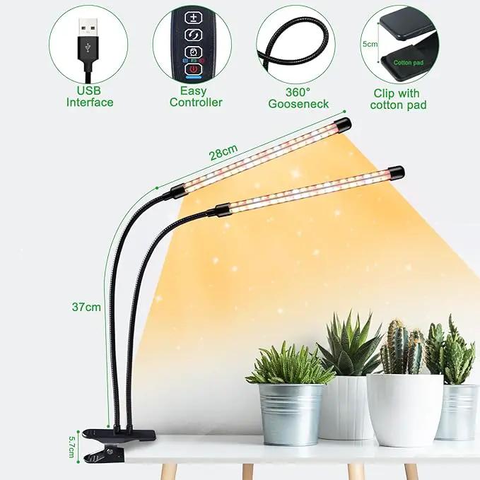 Grow Lights for Indoor Plants, 4 Heads Full Spectrum LED Plant Lamps with Clips and 10 Feet Cables for Seeding Growing(2 Pack) by GreenHaven Gardens