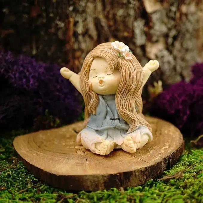 Top Collection Miniature Fairy Garden and Terrarium Statue, Little Fairy Yawning by GreenHaven Gardens