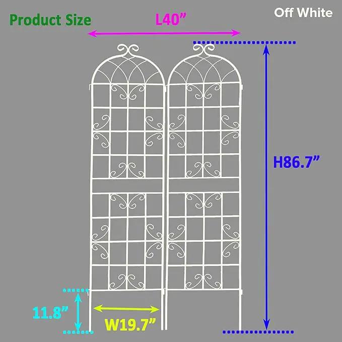 2 Pack Metal Garden Trellis 86.7" H Cream White Garden Fence Rustproof Trellis for Climbing Plants Support Roses Flower Outdoor Lawn, White Tall by GreenHaven Gardens