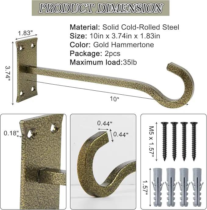 10 inch Heavy Duty Hanging Plant Bracket Decorative Wall Hook 2 Pack (Gold Hammertone) by GreenHaven Gardens