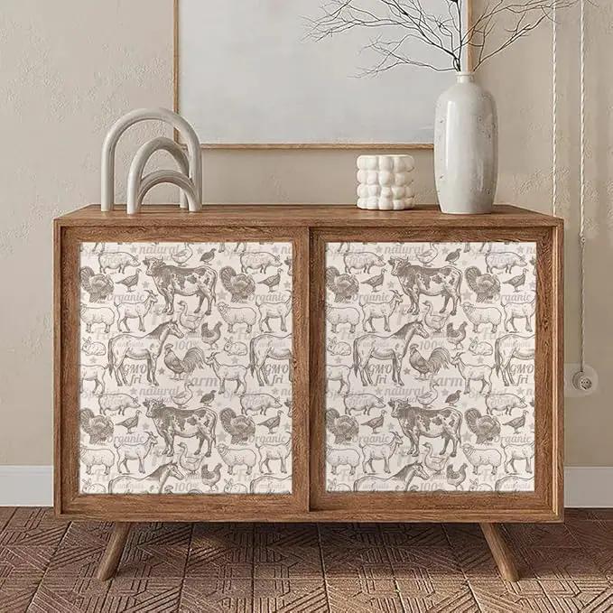 Boho Rustic Farm Animals Cow Rooster Horse Turkey Peel and Stick Wallpaper Self Adhesive Removable Easy Peel Off Stick on Wall Paper for Bedroom Cabinet Renter by GreenHaven Gardens