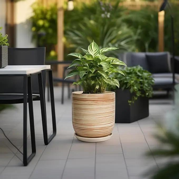 12 Inch Pots for Plants - Ceramic Planters for Indoor Plants, Large Planter Pot for Home Garden Patio Office with Drainage Hole Cylinder Flower Pot Yellow by GreenHaven Gardens