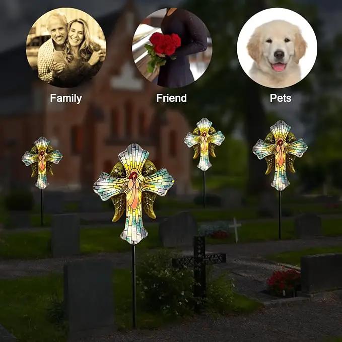 Solar Cross Garden Stake Lights for Outdoor Garden,Cemetery,and Yard Decor,Angel Wings Cross Solar Christmas Lights Outdoor,Memorial Gifts Angel by GreenHaven Gardens
