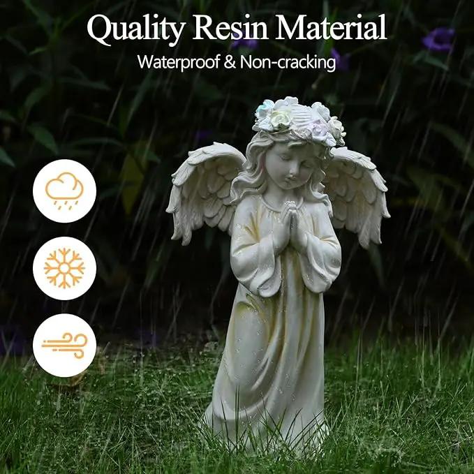 2pcs Angel Garden Statue, Warm Light Solar Garden Decor,Waterproof Outdoor Garden Decor Praying Angel Figurine Sculpture for Mom or Birthdays, Lawn Yard Patio, Sympathy Gift, White by GreenHaven Gardens
