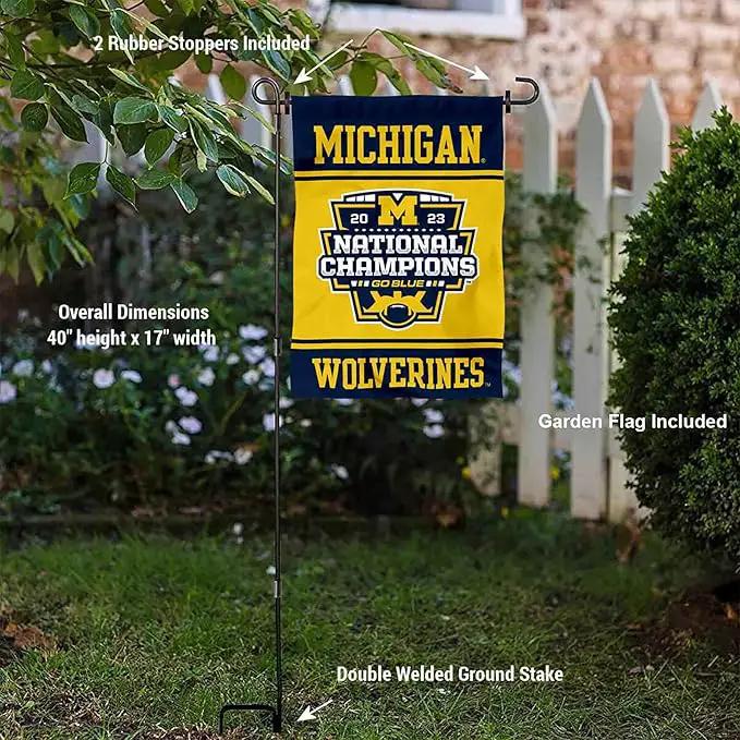 College Flags & Banners Co. Michigan Team University Wolverines 2023 and 12 Times 12x Football National Champions Garden Flag with Pole Stand Holder by GreenHaven Gardens