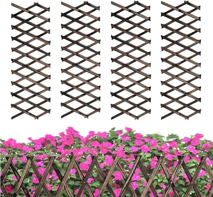 4 PCS Expandable Garden Trellis, 12" x 75" Wooden Lattice Fence Wall Panel Stretchable Decorative Fences Lattice Trellis for Climbing Plants Outdoor Ivy Vine Rose Clematis Garden Patio Room Decor (4) by GreenHaven Gardens