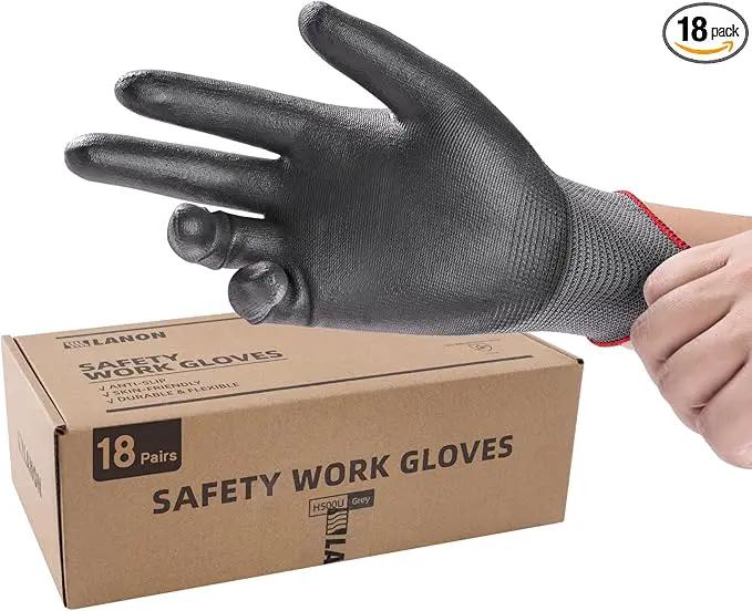 LANON 18 Pairs Safety Work Gloves, Mechanic Working Gloves for Men,Breathable PU Coated, Seamless Knit,Double Wash, Grey, X-Large by GreenHaven Gardens