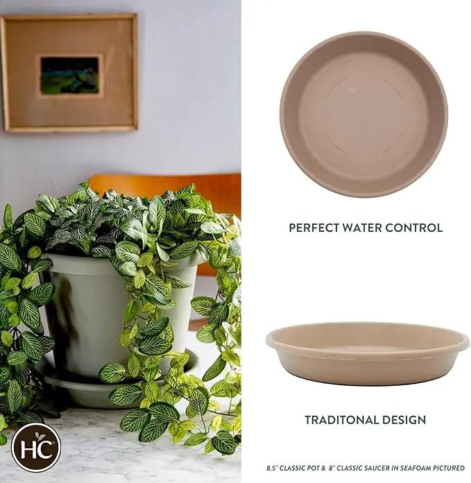 The HC Companies 10 Inch Round Plastic Classic Plant Saucer - Indoor Outdoor Plant Trays for Pots - 10.75"x10.75"x1.75" Sandstone by GreenHaven Gardens
