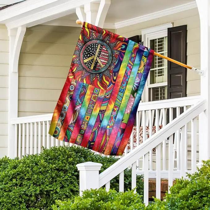 FLAGWIX Hippie Peace Flags, Summer Flag Decorations For Home, Outside, House Flag (30 x 40), Sunflower Hippie Decor House Flag, USA House Garden Flags, Premium Polyester, Decorative Outdoor Flags by GreenHaven Gardens
