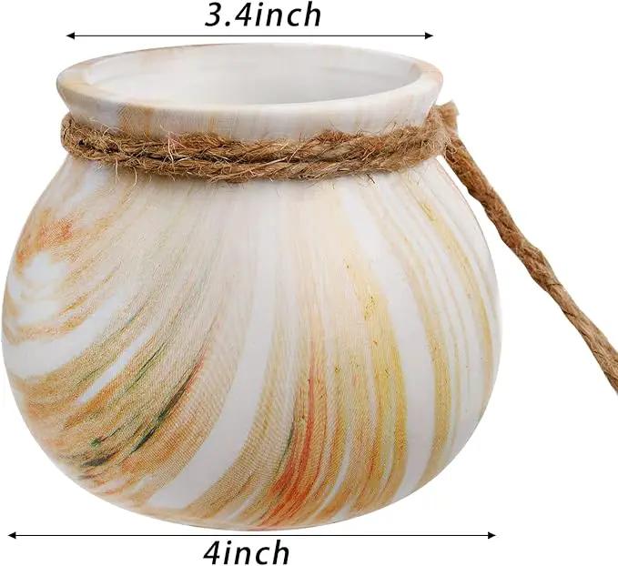 SOUJOY 6 Pack Hanging Succulent Planters, 4'' Mini Ceramic Wall or Ceiling Mount Dangling Plant Pot, Hanging Flower Pot with Jute Rope for Indoor Outdoor Decor, Light Beige by GreenHaven Gardens