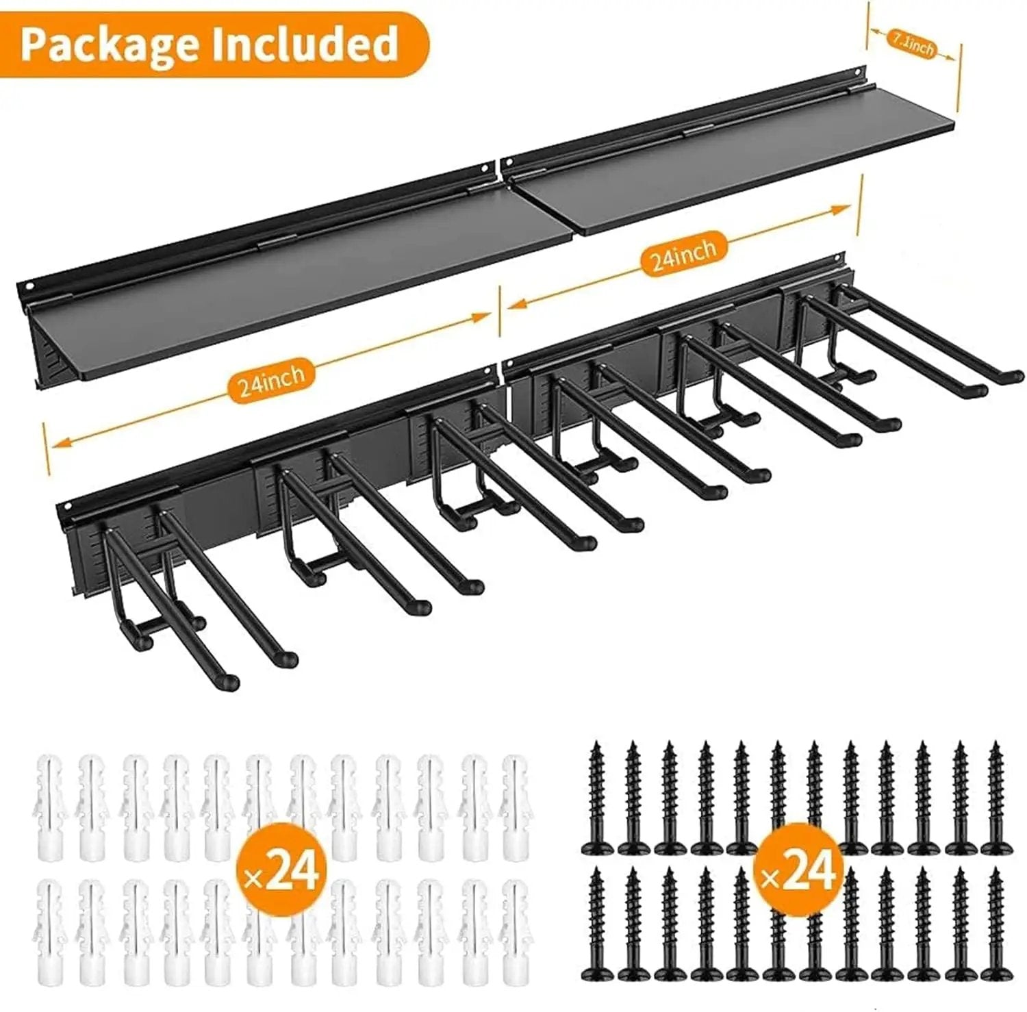 TORACK Garage Storage Organizer Systems, Wall Mount Overhead shelving, 48 inch Heavy Duty Steel Tool Racks, 6-Pack 12'' Double Hooks, 48 inch by 7 inch Floating Shelves, up to 1200Ibs by GreenHaven Gardens