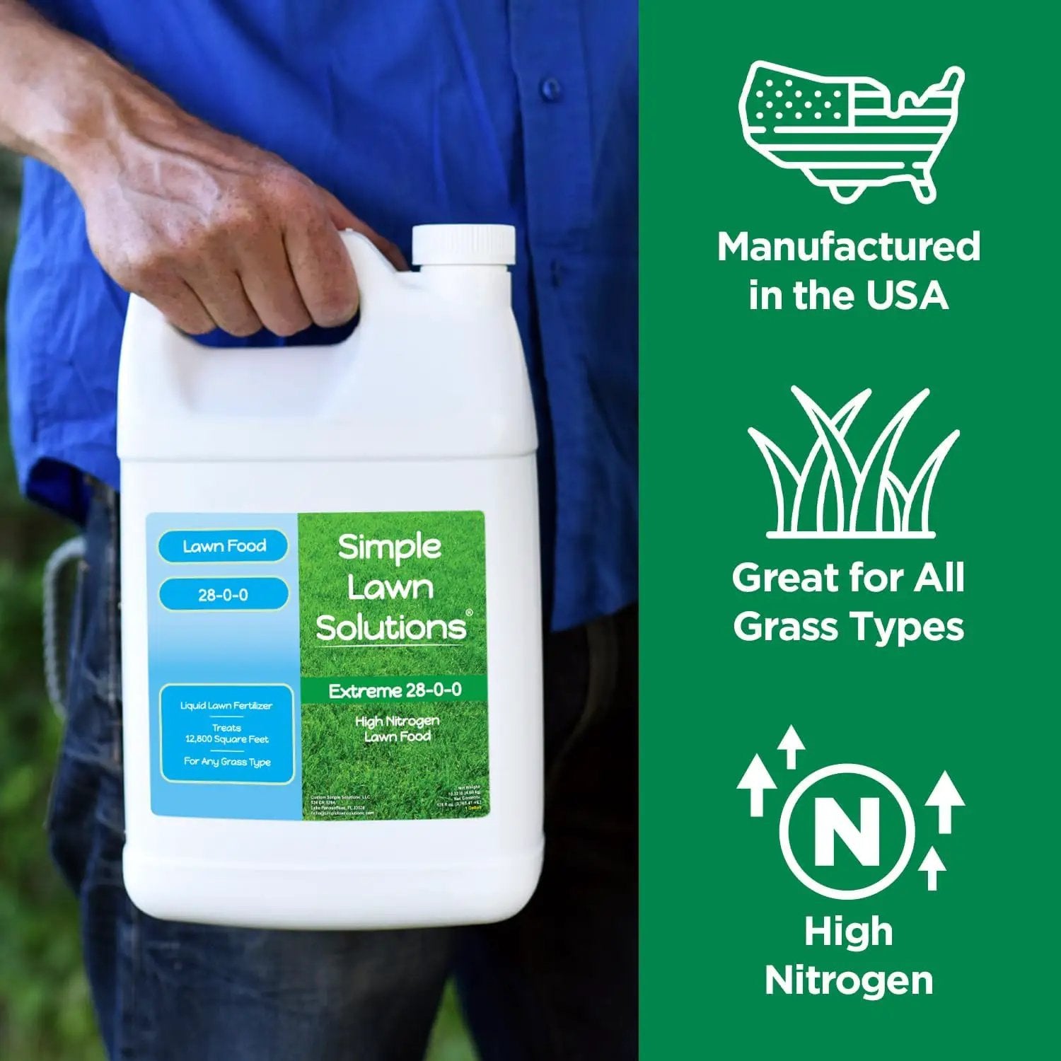 Maximum Green & Growth Fertilizer High Nitrogen 28-0-0 Lawn Food Liquid Fertilizer- Spring & Summer- Any Grass Type- Simple Lawn Solutions - Concentrated Quick & Slow Release Blend (1 Gallon) by GreenHaven Gardens