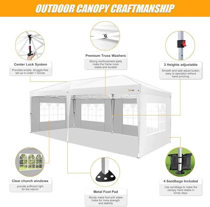 HOTEEL 10x20 Pop up Canopy with Sidewalls, One Push Outdoor Tents for Parties Waterproof Canopy Tent with Reinforce Rod, Easy Setup Event Tent with Sandbag for Backyard, Camping, Wedding, White by GreenHaven Gardens