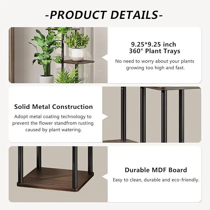 AZERPIAN Plant Stand 6 Tier Indoor Metal Flower Shelf for Multiple Plants Corner Tall Flower Holders for Patio Garden Living Room Balcony Bedroom, Black Oak by GreenHaven Gardens