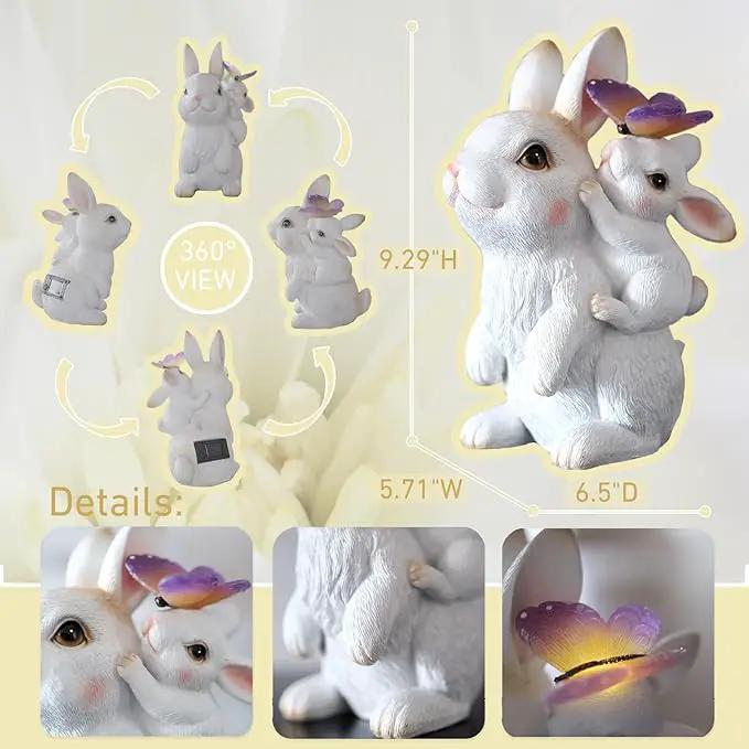 Garden Outdoor Statues Rabbit with Solar Lights,Mother&Baby Bunny Figurine with Solar Butterfly Changing Lights for Yard Art Garden&Patio Decor,Unique Thanksgiving&Birthday Gifts for Women Mom Grandma by GreenHaven Gardens