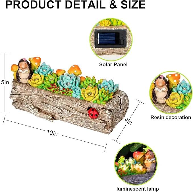 Garden Solar Figurine Light - Stump Succulent Solar Light Outdoor, Solar Powered Lighting Outside Decorations Yard Art Lawn Ornaments for Porch Patio Balcony - Succulent Gifts for Women Mom by GreenHaven Gardens