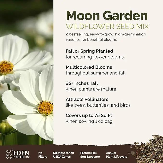 Eden Brothers Moon Garden Flower Mixed Seeds for Planting, 1 oz, 30,000+ Seeds with Cosmos Purity, Bishop's Flower | Attracts Pollinators, Plant in Spring or Fall, Zones 3, 4, 5, 6, 7, 8, 9, 10 by GreenHaven Gardens
