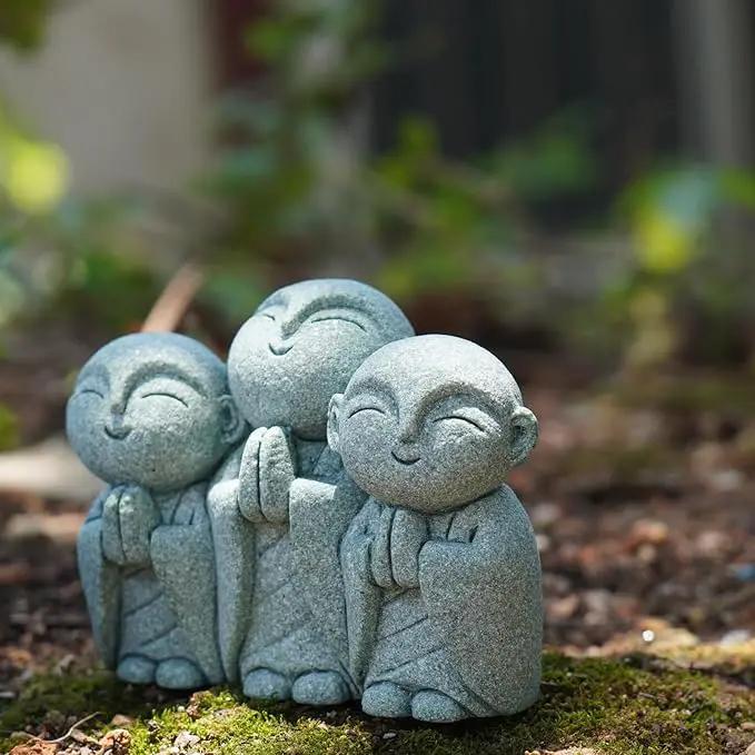 OwMell 3 Japanese Jizo Statue Stone Japanese Buddha Jizo Monk Statue Figurine Memorial Statue Aquarium Decoration Garden Outdoor Ornament 3" - Smiling by GreenHaven Gardens
