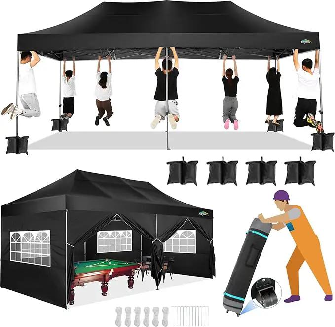 COBIZI 10x20 Canopy with Sidewalls, Heavy duty Party Tent Pop up carpas para fiestas, Tents for Parties, wedding, Outdoor Ez up Foldable Portable Canopy Tent with Wheeled Bag, Black(Windproof Upgrade) by GreenHaven Gardens
