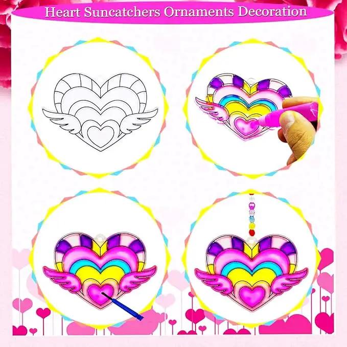 AUEKIV 30 Sets Valentine's Heart Suncatchers Craft DIY Kit Window Paint Art Suncatchers Valentine's Day Heart Sun Catcher Art Crafts Supplies for Valentine Gift Exchange Classroom Activities by GreenHaven Gardens
