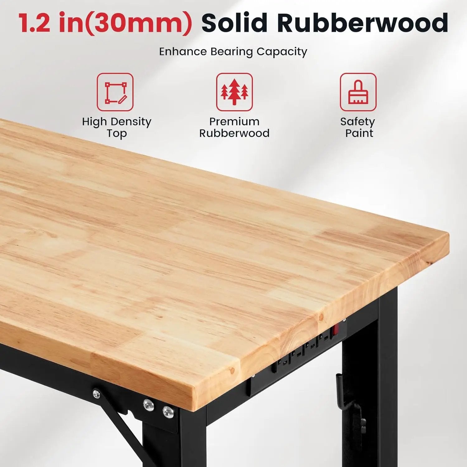 Workbench with Wheels 60 Inch Rubberwood Tabletop Garage Workbench Adjustable Height Work Bench with Pegboard, Power Outlets for Woodworking, Home, Office, Workshop by GreenHaven Gardens