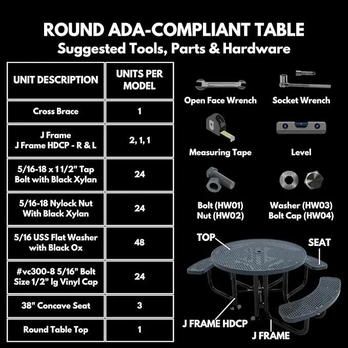 TRD3-GRY Heavy Duty Round Portable Picnic Table 3 Seat Handicap Accessible, 46", Grey, Made in America by GreenHaven Gardens