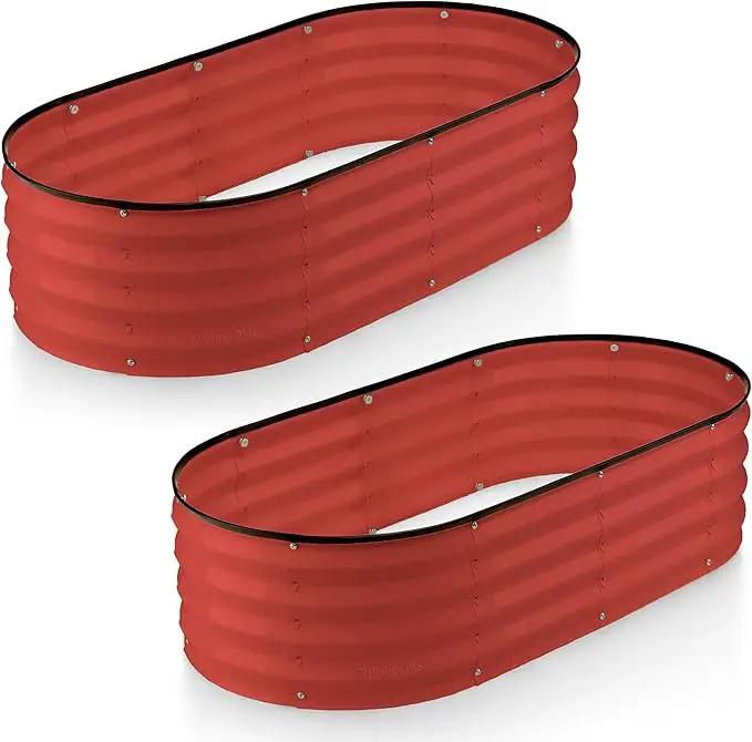 Galvanized Raised Garden Beds Outdoor // 4×2×1 ft (2-Pack) Planter Raised Beds for Gardening, Vegetables, Flowers // Large Metal Garden Box (Red) // Patented Tool-Free Design by GreenHaven Gardens