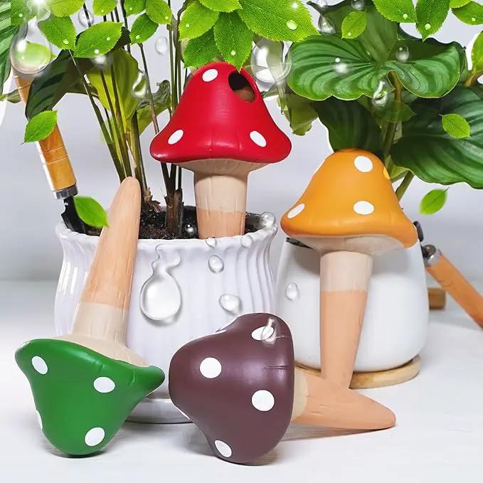 Terracotta Self Watering Spikes, 4 Pack Mushroom Self Watering Planter Insert, Vacation Plant Slow Release Watering Devices for Indoor Outdoor Plants, Colorful Large Water Globes by GreenHaven Gardens