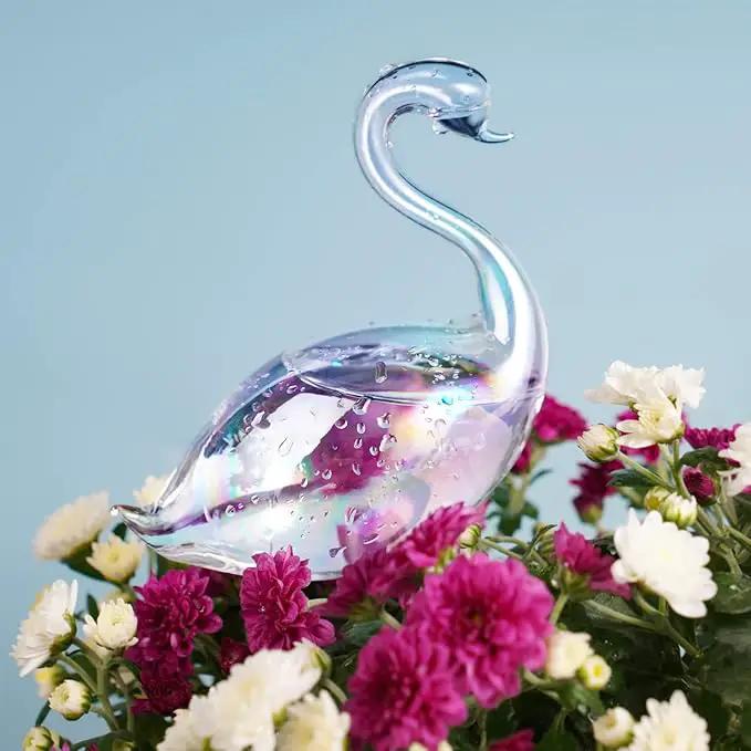 NiHome Glass Plant Self Watering Bulbs 3-Pack Iridescent Pearl Home Potted Planter Watering Bulbs Insert Decorative Devices Vacation Automatic Watering Spikes Indoor and Outdoor (Swan, Snail & Bird) by GreenHaven Gardens