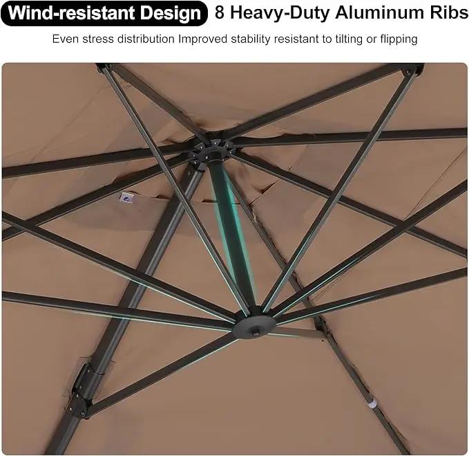 PURPLE LEAF 9' X 12' Left-right Tilting Outdoor Patio Umbrella Swivel Offset Cantilever Heavy Duty Rectangle Aluminum Umbrella with UV Resistant for Deck Pool Patio Backyard, Sand Dune by GreenHaven Gardens