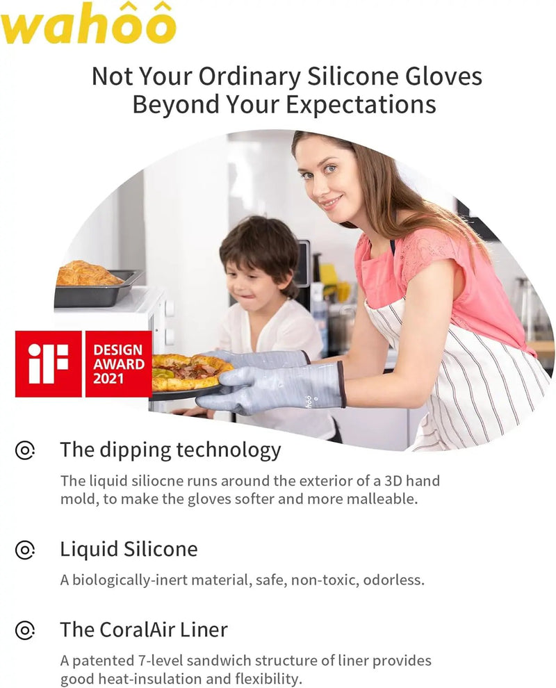 wahoo Professional Liquid Silicone Oven Mitts Gloves, Heat Resistant Gloves for Cooking, Baking, CoralAir Liner, 12 Inch, Purple, X-Large by GreenHaven Gardens