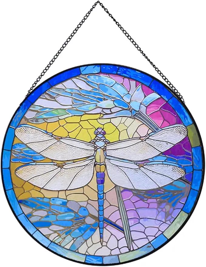 Hanging Stained Glass for Windows,20cm/7.87inch Dragonfly Hand-Painted Sun Catcher Garden Hangings Christmas Mother's Day, Valentine's Day Ornaments Festival Gift (B Style) by GreenHaven Gardens