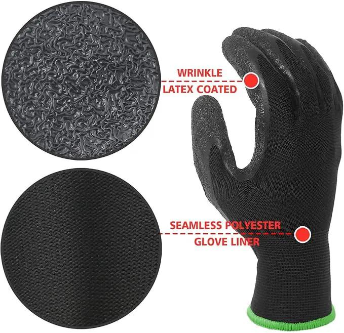 Evridwear Crinkle Latex Rubber Hand Coated Safety Work Gloves for Men Women General Multi Use Construction Warehouse Gardening Assembly Landscaping (XL-Size) 12 Pairs Pack by GreenHaven Gardens