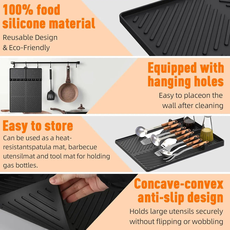 Silicone Grill Mat Compatible with Blackstone, Silicone Griddle Tools with Drip Pad, Spatula Mat for Outdoor Grill Kitchen Counter (Black) by GreenHaven Gardens