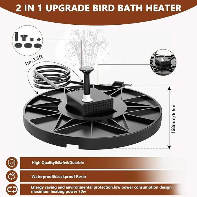 Bird Bath Heater Pond Heater 70W Shallow Water Pond deicer Energy-Saving, thermostatically Controlled Winter Outdoor with a Protective Socket Cover (with Water Pump) by GreenHaven Gardens