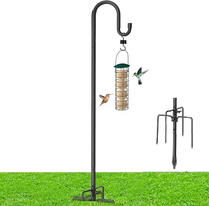 Heavy Duty Shepherd Hooks for Outdoor Decor, 62 Inch Tall Garden Hooks for Hanging Plants, Lanterns, Bird Feeders – Rust-Resistant Steel, Sturdy 5 Prongs Base – Black by GreenHaven Gardens