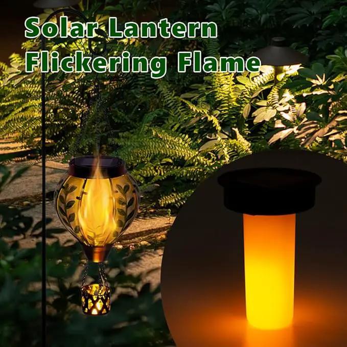 Green Leaf Hot Air Balloon Solar Lantern with Flickering Flame Light,Glass Hanging Solar Lanterns Outdoor Waterproof Hot Air Balloon Decor for Patio Party Yard Tree,Garden Gifts for Women Mom by GreenHaven Gardens