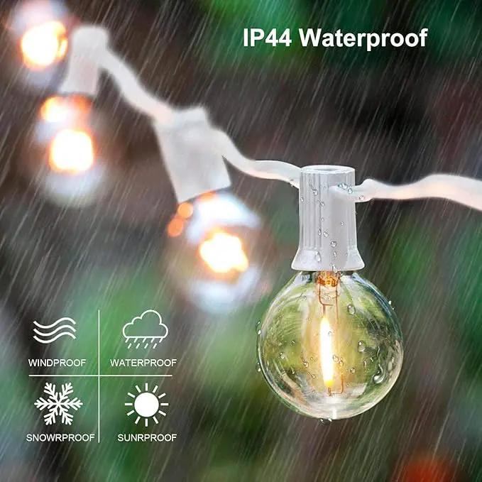 2-Pack 25Ft Outdoor LED String Lights with 50+4 Shatterproof LED Clear Plastic Globe Bulbs,Commercial Lighting for Patio Cafe Porch Bistro Party Wedding Christmas Indoor/Outdoor Decoration,White Wire by GreenHaven Gardens