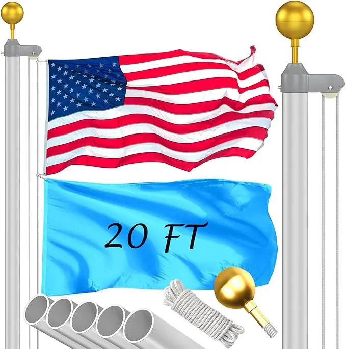 Flag Pole Kit 20FT, 12 Gauge 1.8mm Thickness Heavy Duty Flag Poles with 3x5 American Flag, Silver Flag Pole for Outdoor House In Ground, Extra Thick Flagpoles Suitable for Yard and Garden by GreenHaven Gardens