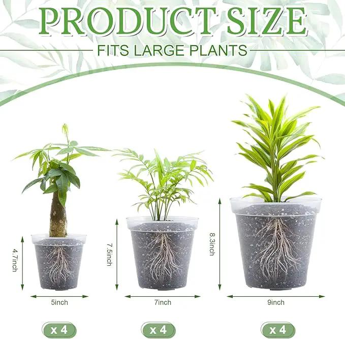 Vesici Large Size Clear Nursery Pots Variety Pack Plant Pots with Drainage Holes Planters for Indoor Plants Flexible Transparent Plastic Plant Bottle Succulents(12 Pcs,5/7/9 Inch) by GreenHaven Gardens